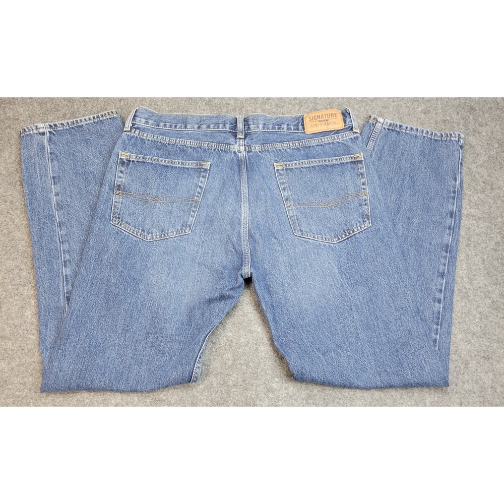 Levis Signature Jeans Mens 36x32 Blue Denim Y2k Whiskered Regular‎ Fit Preppy